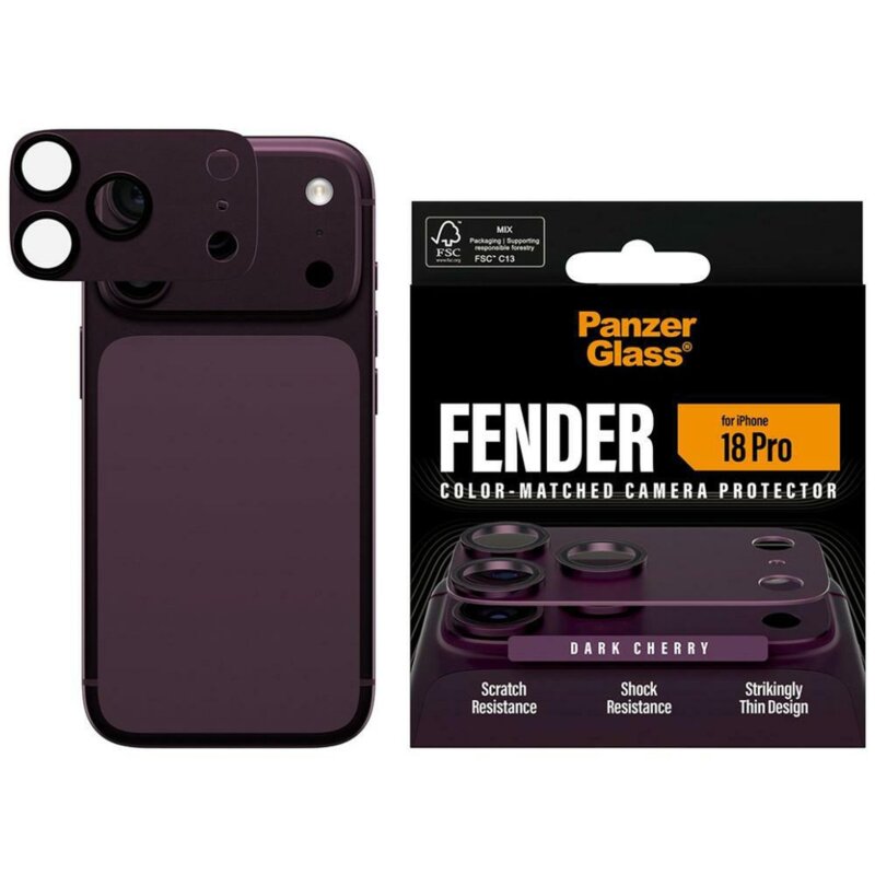 Szkło hartowane na obiektyw PANZERGLASS Fender do Apple iPhone 18 Pro Wiśniowy