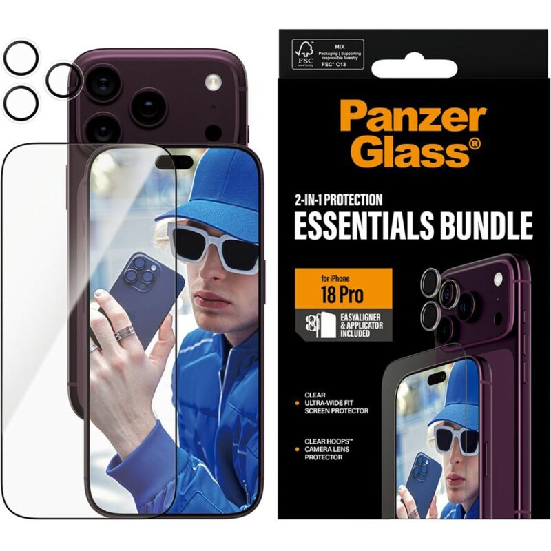 Zestaw ochronny PANZERGLASS Essentials 2w1 do Apple iPhone 18 Pro + aplikator