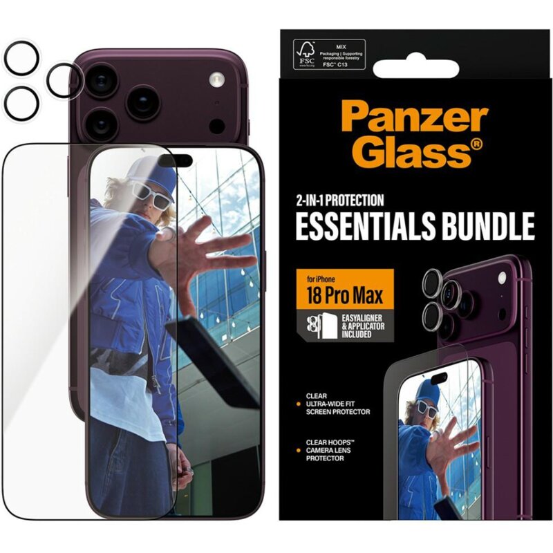 Zestaw ochronny PANZERGLASS Essentials 2w1 do Apple iPhone 18 Pro Max + aplikator