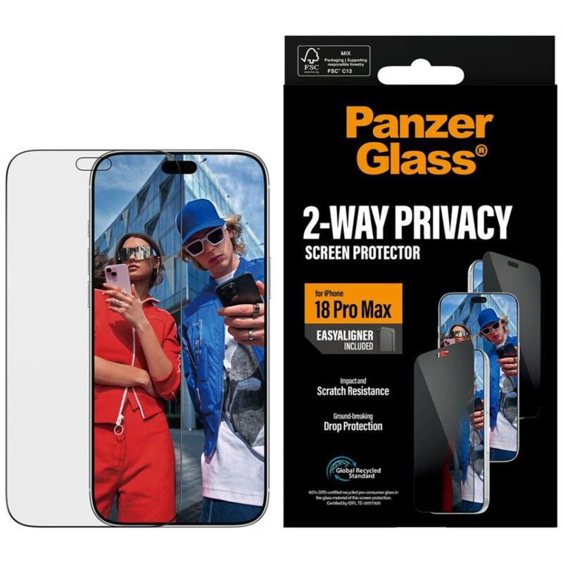 Szkło prywatyzujące PANZERGLASS 2-Way Privacy Ultra-Wide Fit EasyAligner do Apple iPhone 18 Pro Max + aplikator