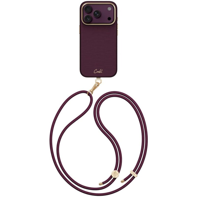 Etui UNIQ Coehl Mirelle Magnetic Charging do Apple iPhone 17 Pro/18 Pro Bordowy + Smycz