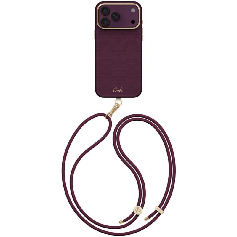 Etui UNIQ Coehl Mirelle Magnetic Charging do Apple iPhone 17 Pro Max/18 Pro Max Bordowy + Smycz