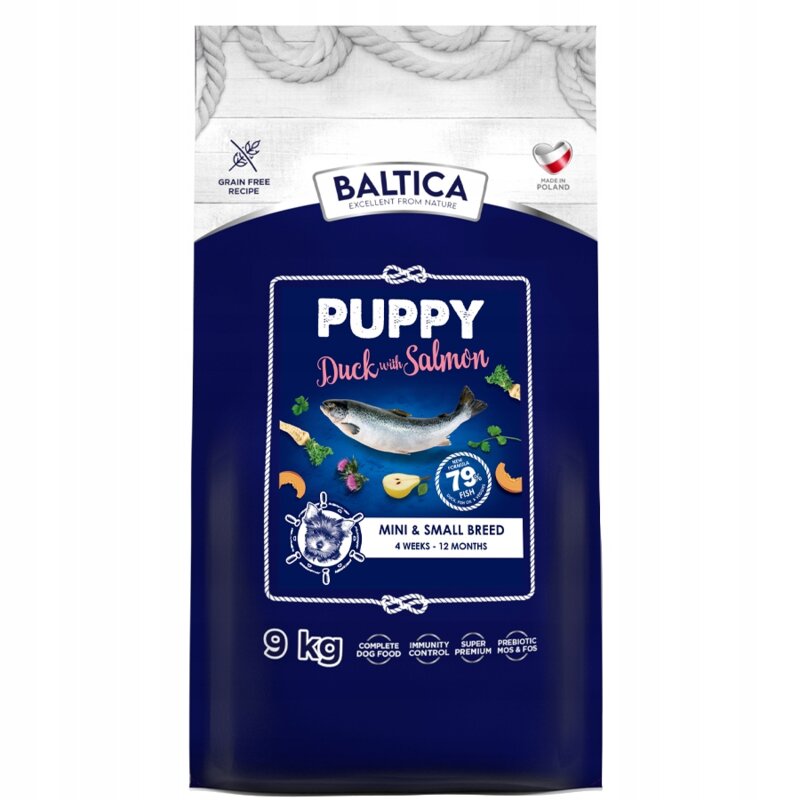Baltica Excellent Sucha Karma dla Psa Szczeniąt Kaczka z Łososiem xs/s 9kg