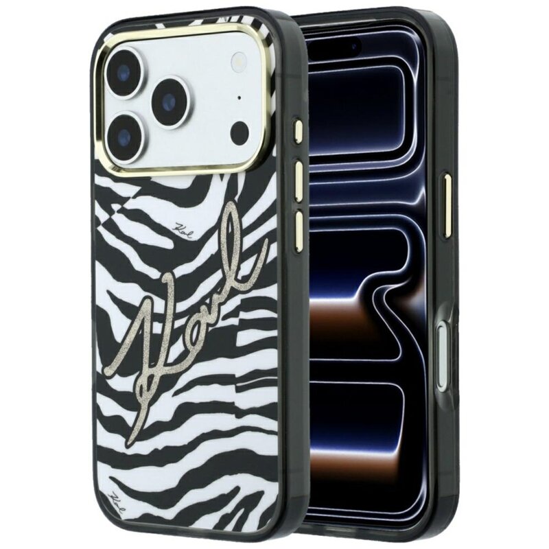 Karl Lagerfeld IML Signature Zebra Glitter MagSafe do iPhone 18 Pro Max / 17 Pro Max Złoty