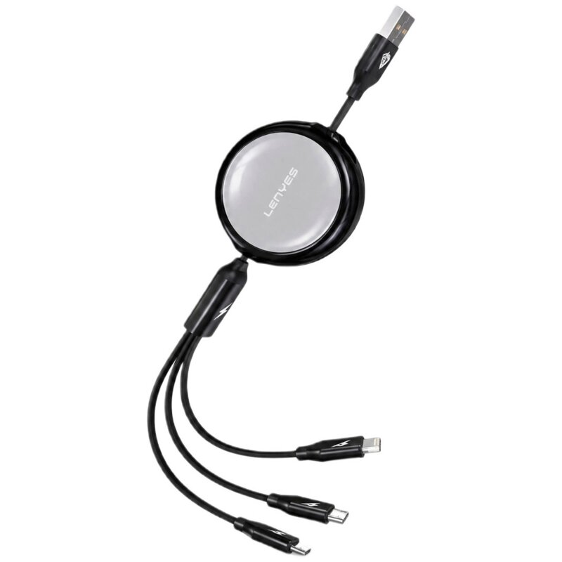 Kabel USB-A - USB-C/Micro USB/Lightning LENYES LC523 66W 1.2m Czarny