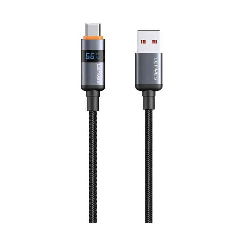 Kabel USB - USB-C LENYES z wyświetlaczem LCD LC529 TC 66W 1 m Czarny