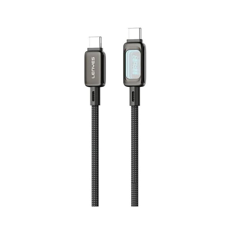 Kabel USB-C - USB-C LENYES z podświetlaną diodą LC570 TC-TC 100W 1.2 m Czarny