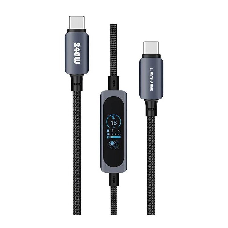 Kabel USB-C - USB-C LENYES z wyświetlaczem TFT LC572 TC-TC 240W 1.2 m Czarny
