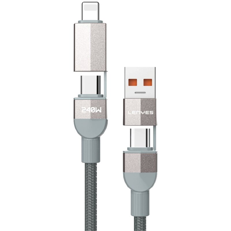Kabel USB-C/USB-A - USB-C/Lightning LENYES LC543 Magnetyczny 240W 1m Szary