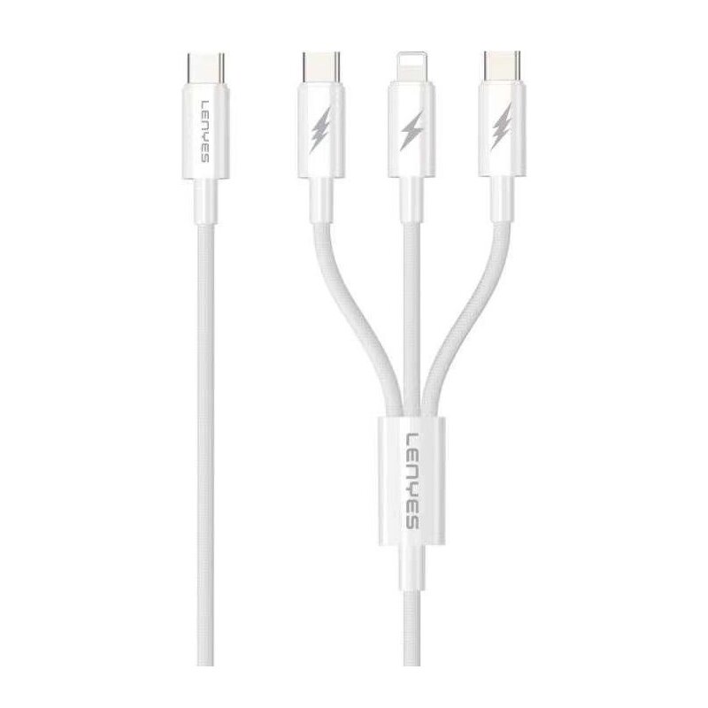 Kabel USB-C - USB-C/USB-C/Lightning LENYES LC521 60W 1.2m Biały