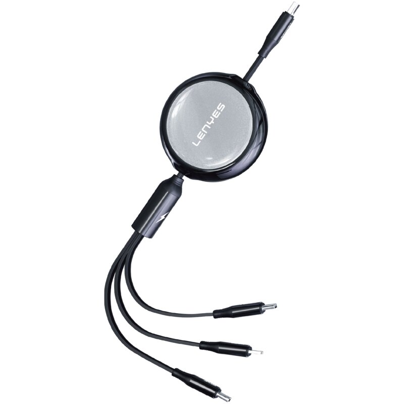 Kabel USB-C - USB-C/USB-C/Lightning LENYES LC524 60W 1.2 m Czarny