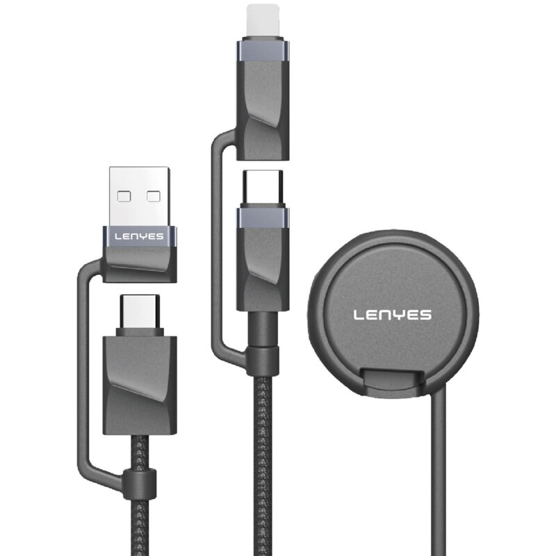 Kabel USB-C-/USB-A - USB-C/Lightning/Smartwatch LENYES LC541 60W 1m Czarny