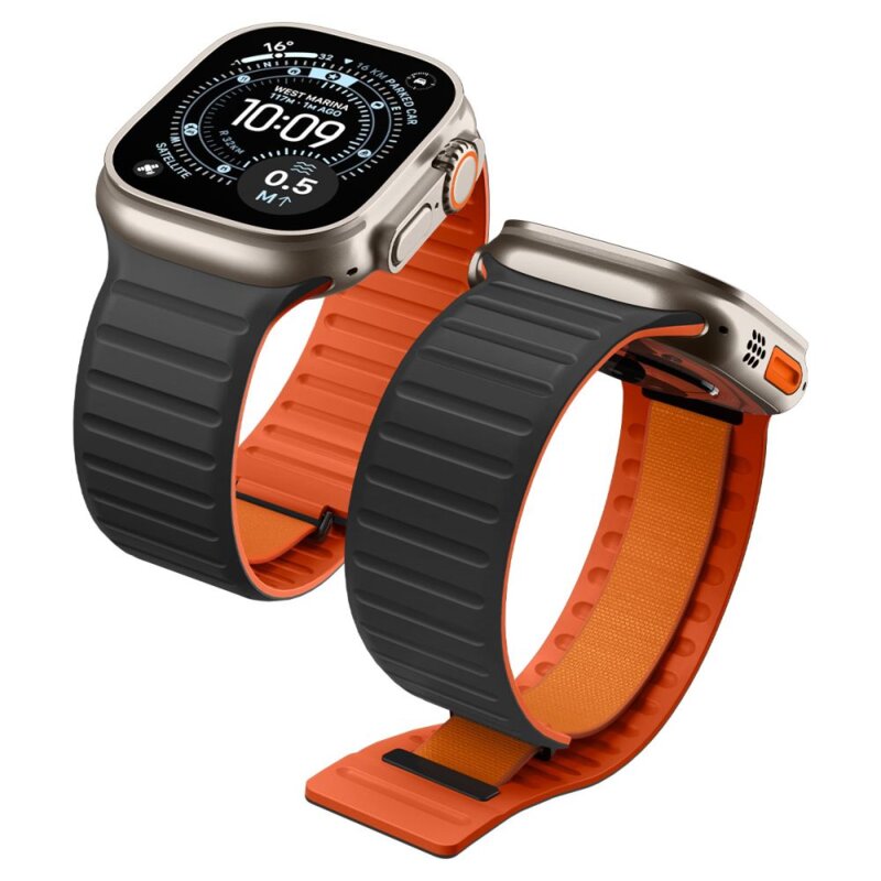 Pasek SPIGEN Athlex Air M do Apple Watch 8/9/10/11/12/SE/ULTRA do koperty 44/45/46/49mm Czarno-Pomarańczowy