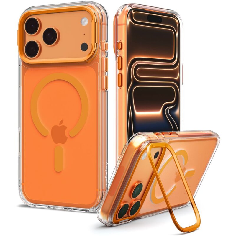 Etui SPIGEN Ultra Hybrid Optik S MagSafe do Apple iPhone 17 Pro/18 Pro Przezroczysto-pomarańczowy
