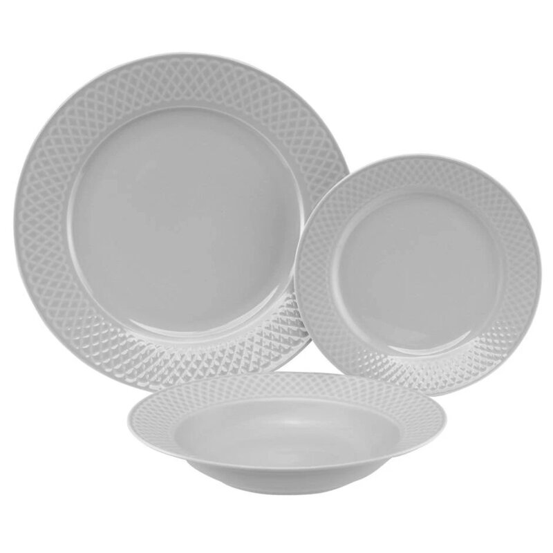Serwis obiadowy porcelanowy AMBITION Sonia 6 osób (18 elementów) Szary