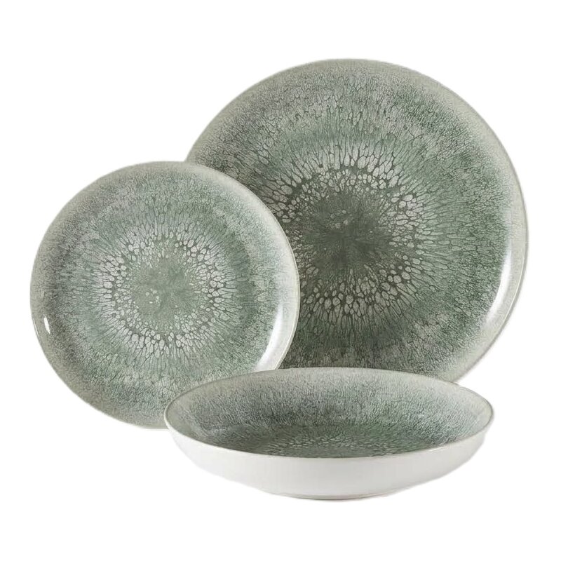 Serwis obiadowy ceramiczny AMBITION Olivia 6 osób (18 elementów) Zielony