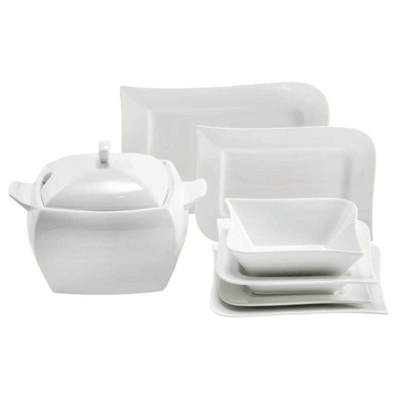 Serwis obiadowy porcelanowy AMBITION Fala 12 osób (42 elementy) Biały