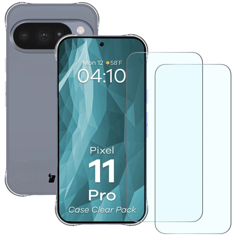 Etui BIZON Case Clear Pack do Google Pixel 11 Pro Przezroczysty + szkło hartowane (2szt.)