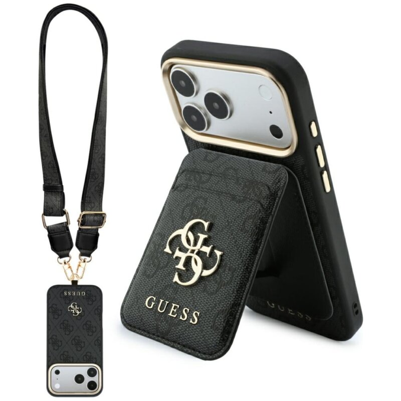 Etui GUESS 4G MagSafe do Apple iPhone 17 Pro/18 Pro Czarny + Portfel + Smycz