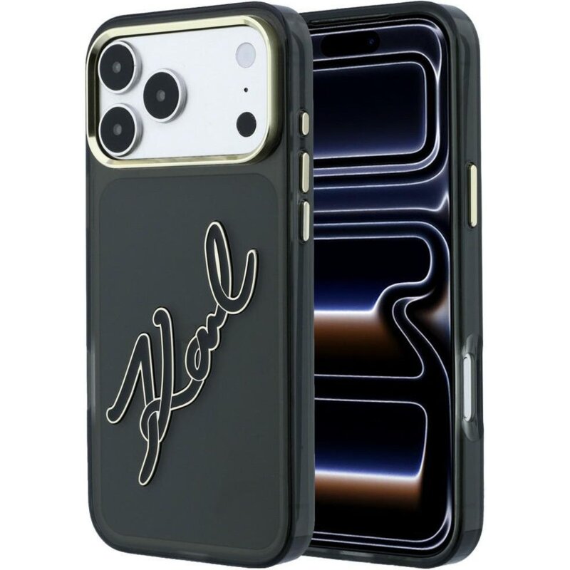 Etui KARL LAGERFELD IML Big Signature Resin Metal Frame do Apple iPhone 17 Pro Max/18 Pro Max Czarny