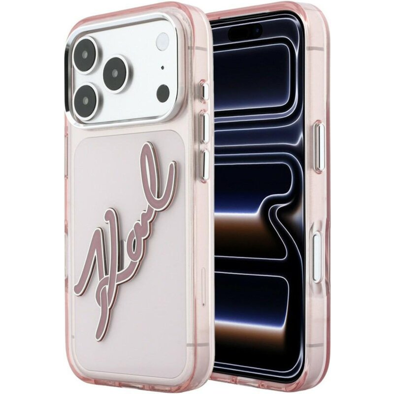 Etui KARL LAGERFELD IML Big Signature Resin Metal Frame do Apple iPhone 17 Pro Max/18 Pro Max Różowy