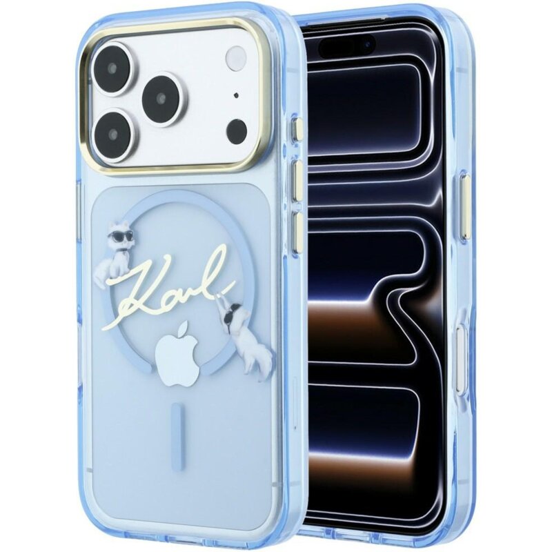Etui KARL LAGERFELD Script Logo MagSafe do Apple iPhone 17 Pro/18 Pro Jasnoniebieski