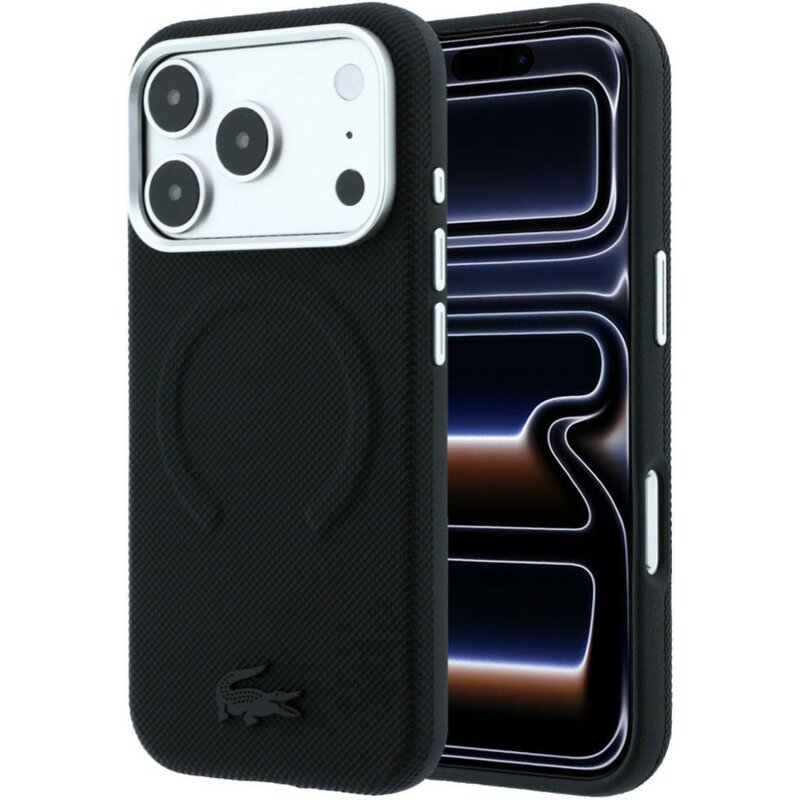 Etui LACOSTE Petit Pique Embossed MagSafe do Apple iPhone 17 Pro/18 Pro Czarny