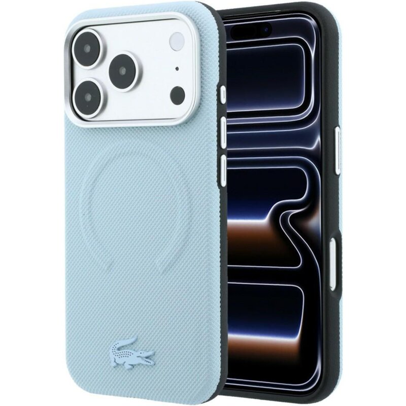 Etui LACOSTE Petit Pique Embossed MagSafe do Apple iPhone 17 Pro/18 Pro Niebieski