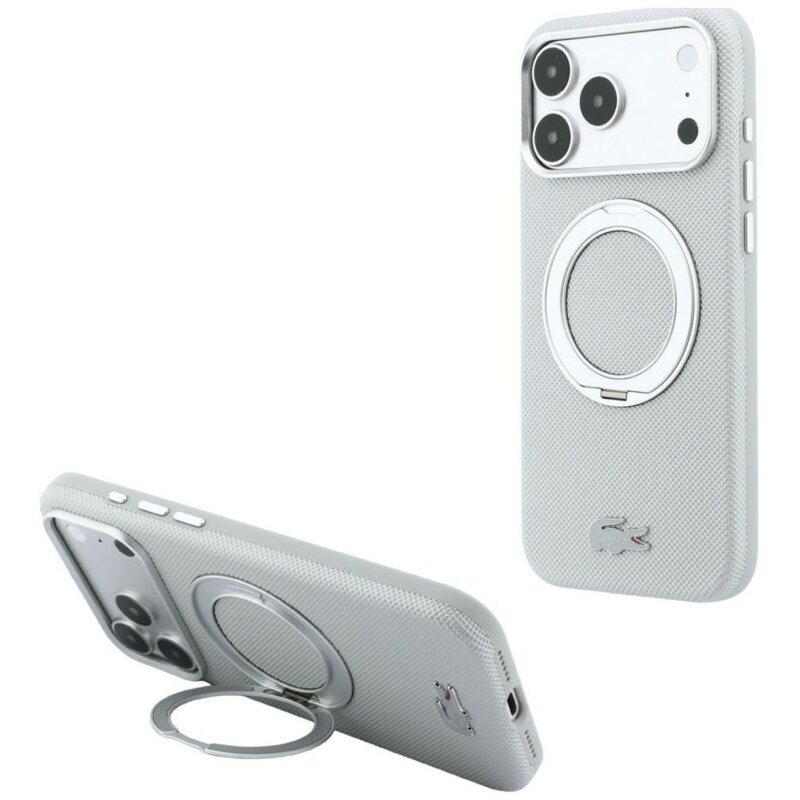 Etui LACOSTE Petit Pique with Ring Stand MagSafe do Apple iPhone 17 Pro/18 Pro Szary