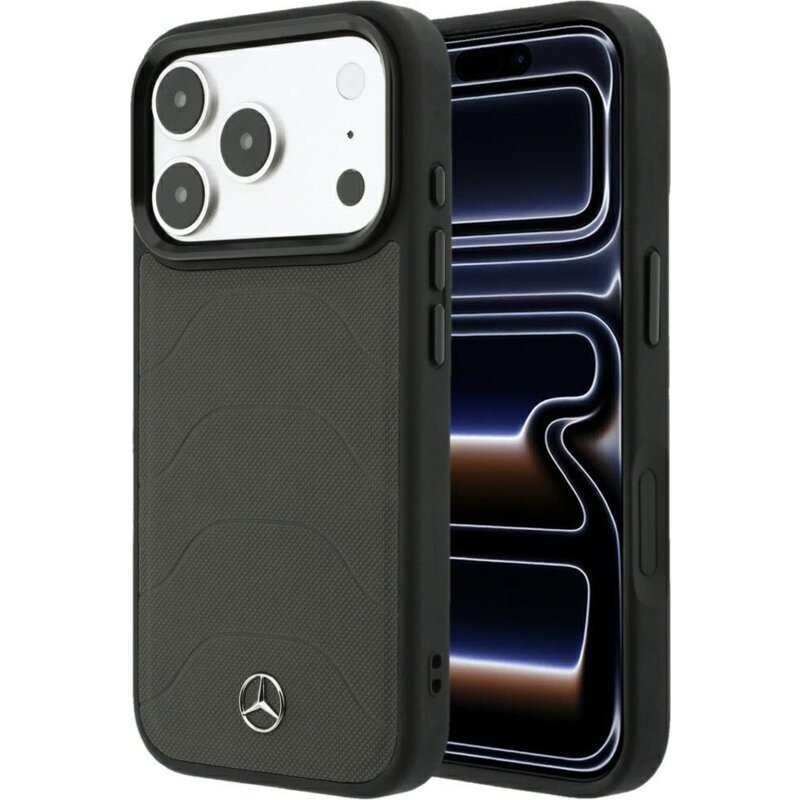 Etui MERCEDES Leather Mesh Bow Line MagSafe do Apple iPhone 17 Pro Max / 18 Pro Max Antracytowy