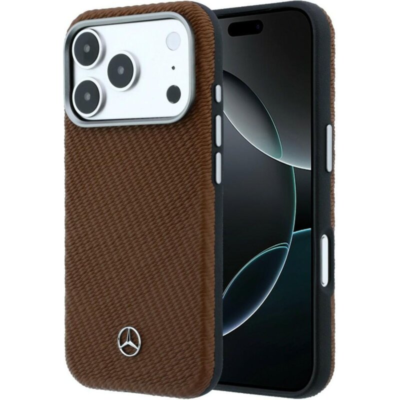 Etui MERCEDES Leather Semi Wrap Wood Effect MagSafe do Apple iPhone 17 Pro/18 Pro Brązowy
