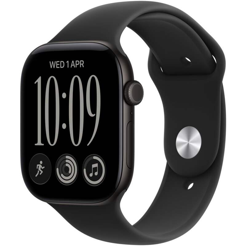 Apple Watch Series 12 GPS Koperta 46 mm z aluminium w kolorze czarnym Pasek sportowy czarnym - M/L
