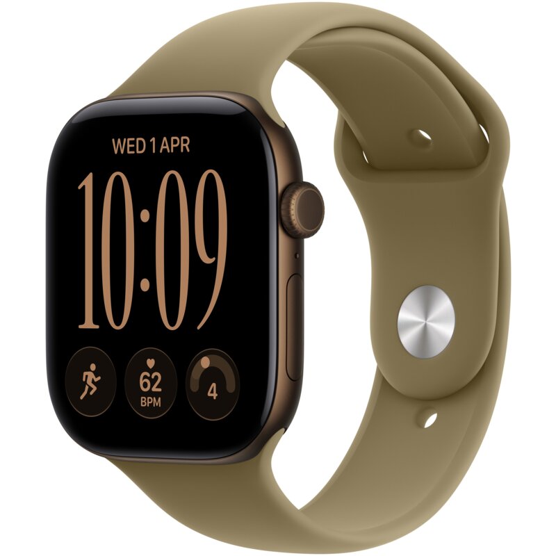 Apple Watch Series 12 GPS 46mm z aluminium Ciemny brąz Pasek Sportowy Oliwka - S/M