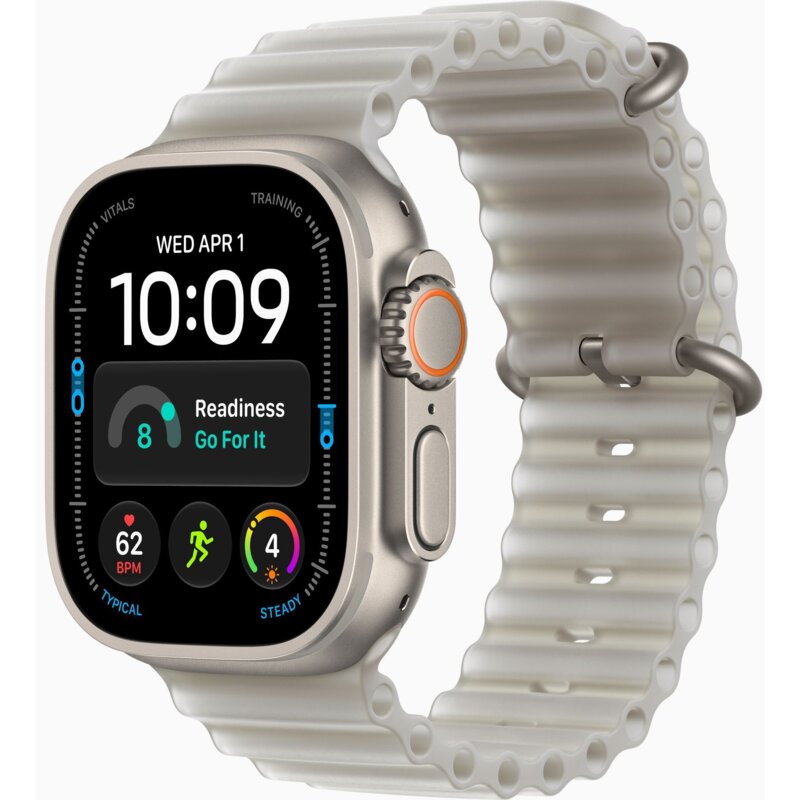 Apple Watch Ultra 4 GPS + Cellular koperta z tytanu Naturalna 49mm Pasek Ocean w kolorze półprzezroczystej szarości