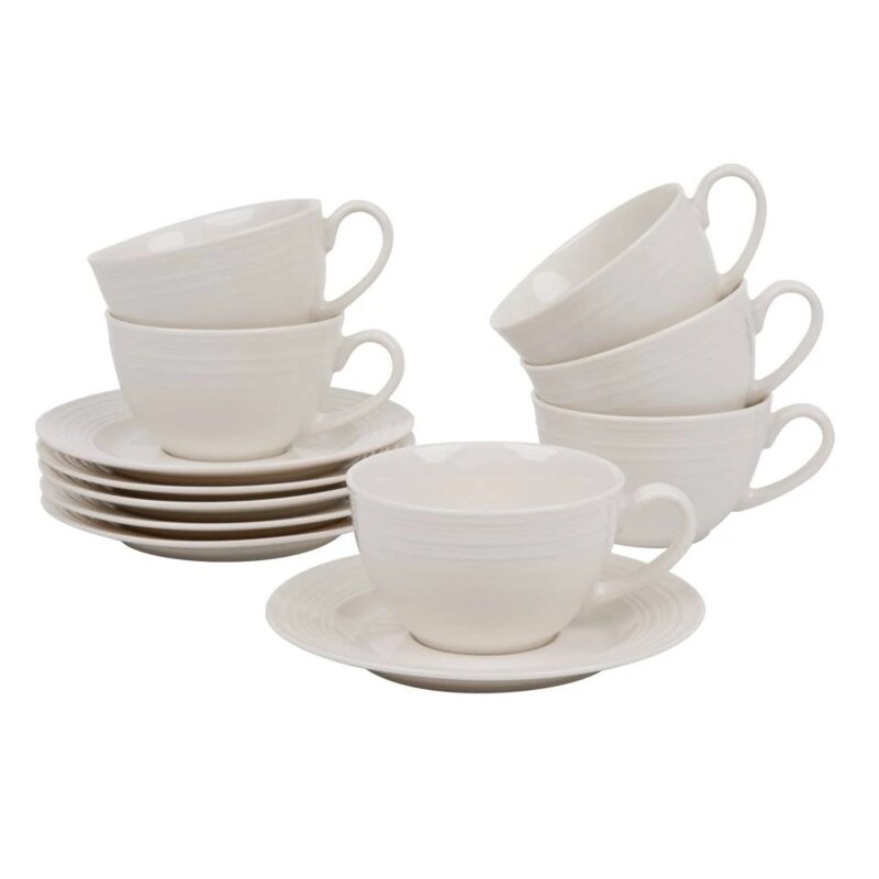 Serwis kawowy porcelanowy AMBITION Linea 6 osób (12 elementów) Biały
