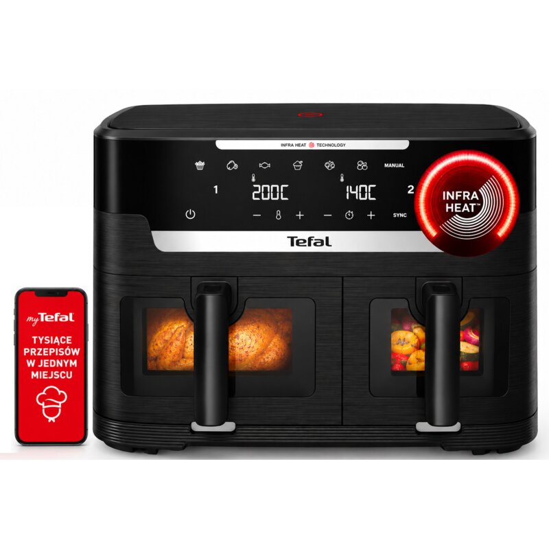 Air Fryer Frytkownica beztłuszczowa TEFAL Ever Fry Dual XXL EY9478E0 11l z okienkiem do obserwacji postępów gotowania i 7 automatycznymi programami