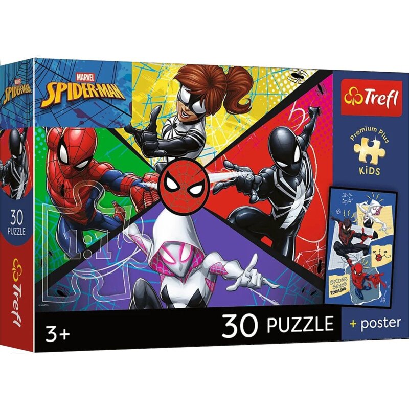 Puzzle TREFL Premium Plus Kids Pajęcza moc + plakat kolekcjonerski (30 elementów)