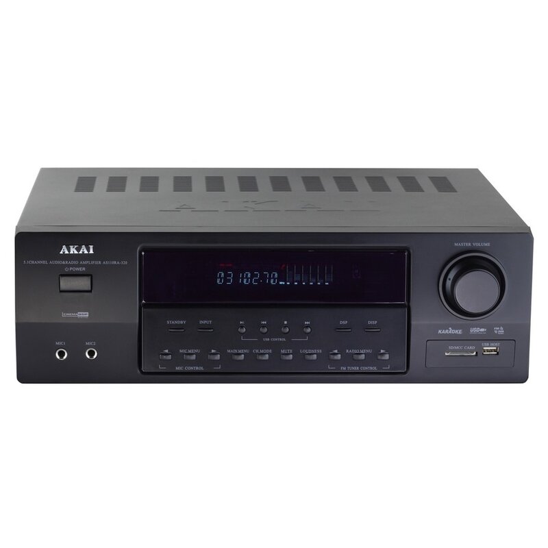 Amplituner AKAI AS110RA-320 Czarny 5.1-kanałowy, 7 wbudowanych efektów DSP, Wejście gramofonowe MM, wejście USB