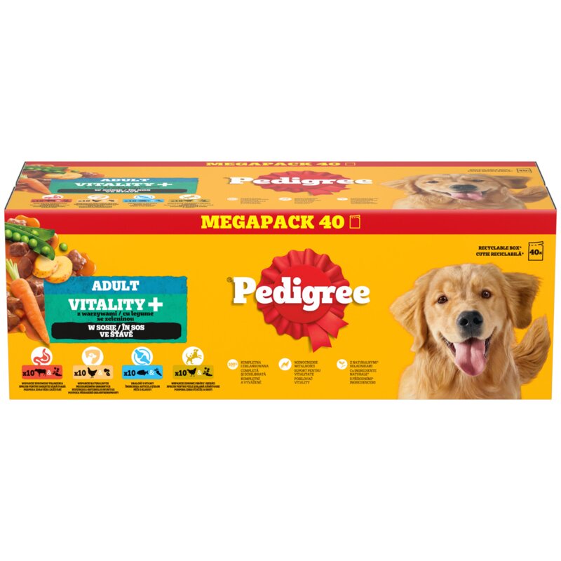 Pedigree® Adult Vitality+ z Warzywami w Sosie, 40 x 85 g