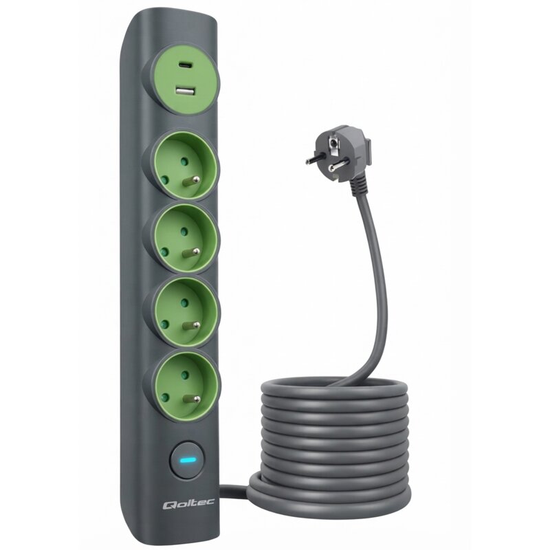 Listwa QOLTEC 52762 (1.8 m) Szaro-zielony