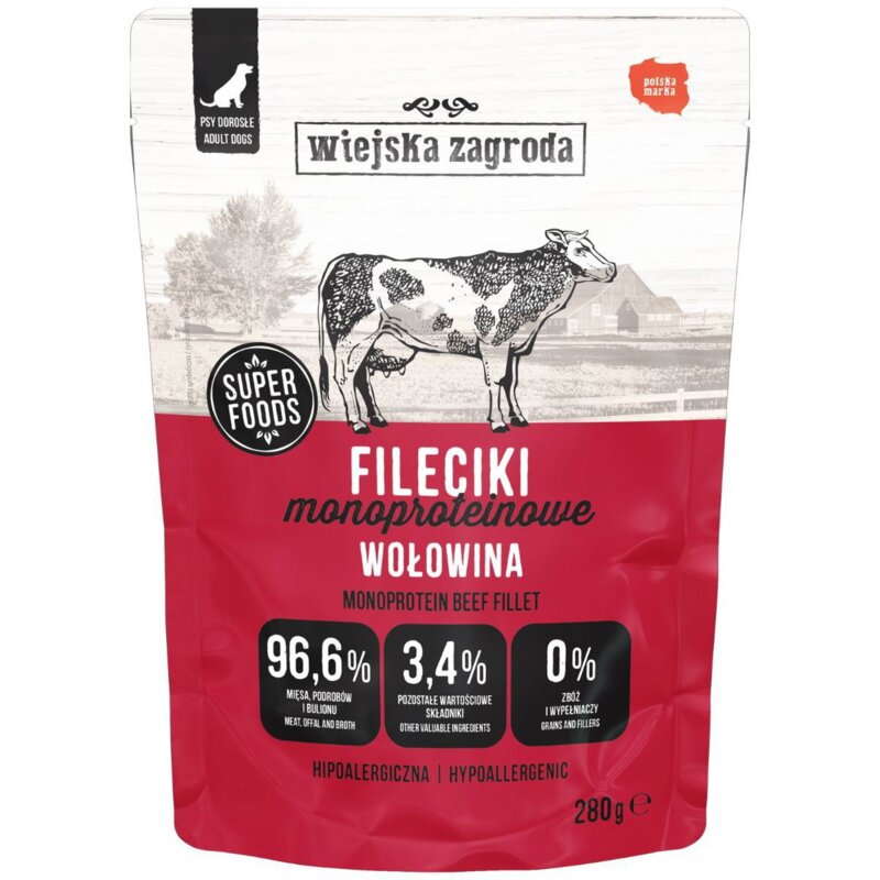 WIEJSKA ZAGRODA Fileciki Mono Wołowina - mokra karma dla psa - 280g