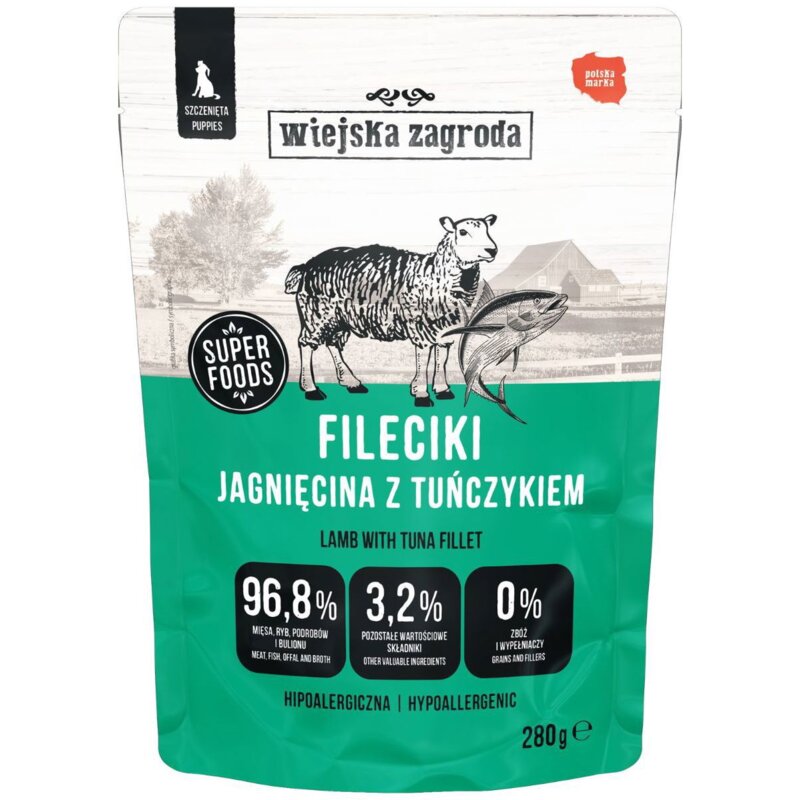 WIEJSKA ZAGRODA Fileciki Jagnięcina z tuńczykiem Puppies - mokra karma dla psa - 280g