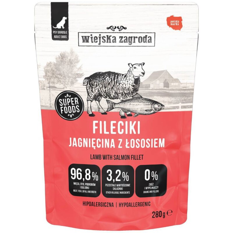 WIEJSKA ZAGRODA Fileciki Jagnięcina z łososiem - mokra karma dla psa - 280g
