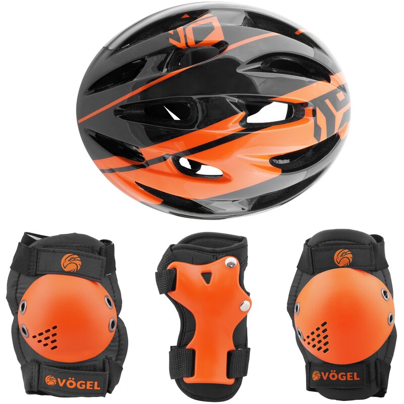 Kask rowerowy VÖGEL VOK-450S Czarny dla dzieci (Rozmiar S, 58-52 cm) + Zestaw ochraniaczy