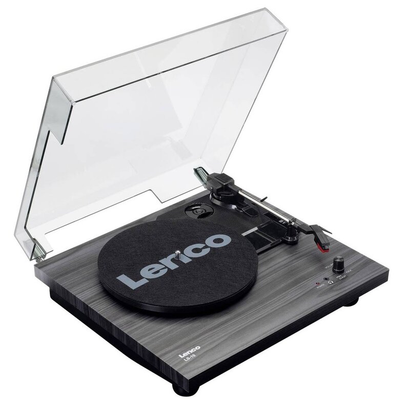 Gramofon LENCO LS-10 Czarny, Półautomatyczny, Napęd paskowy, Wbudowane głośniki, Prędkość odtw. 33 1/3,45 obr./min