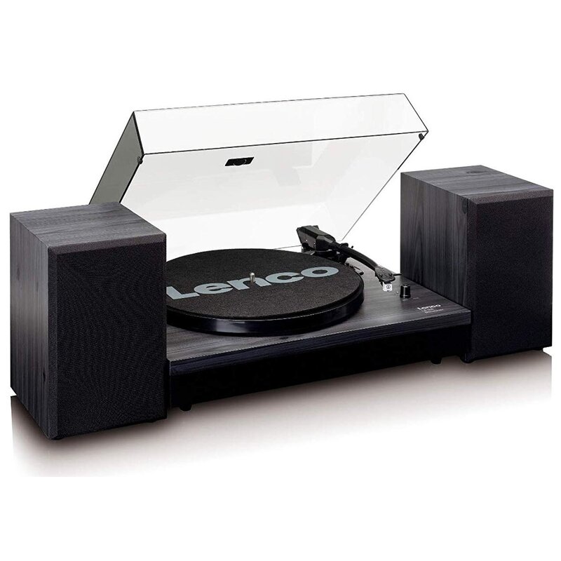 Gramofon LENCO LS-300 Czarny, Półautomatyczny, Napęd paskowy, Kolumny głośnikowe w zestawie, Prędkość odtw. 33 1/3,45 obr./min