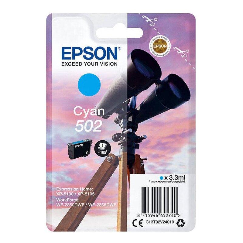 Tusz EPSON 502 Błękitny 3.3 ml C13T02V24010
