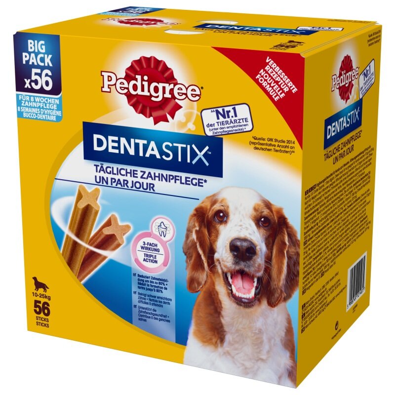 PEDIGREE DentaStix Medium - przysmak dentystyczny dla psów średnich ras - 56 sztuk (8x180 g)