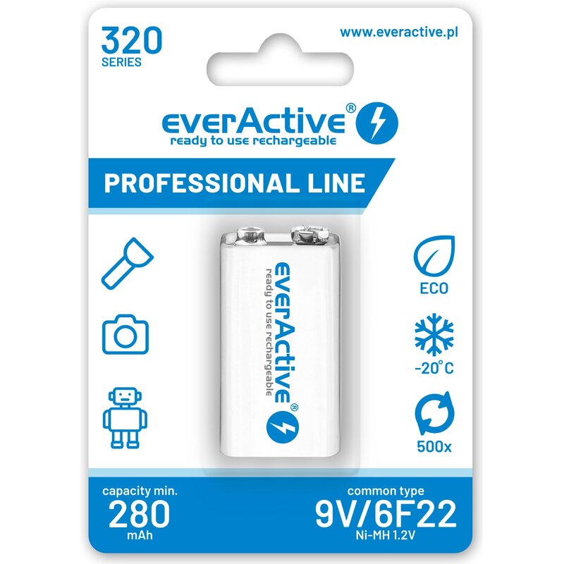 Akumulatorek 6F22 9V 320 mAh EVERACTIVE (1 szt.)