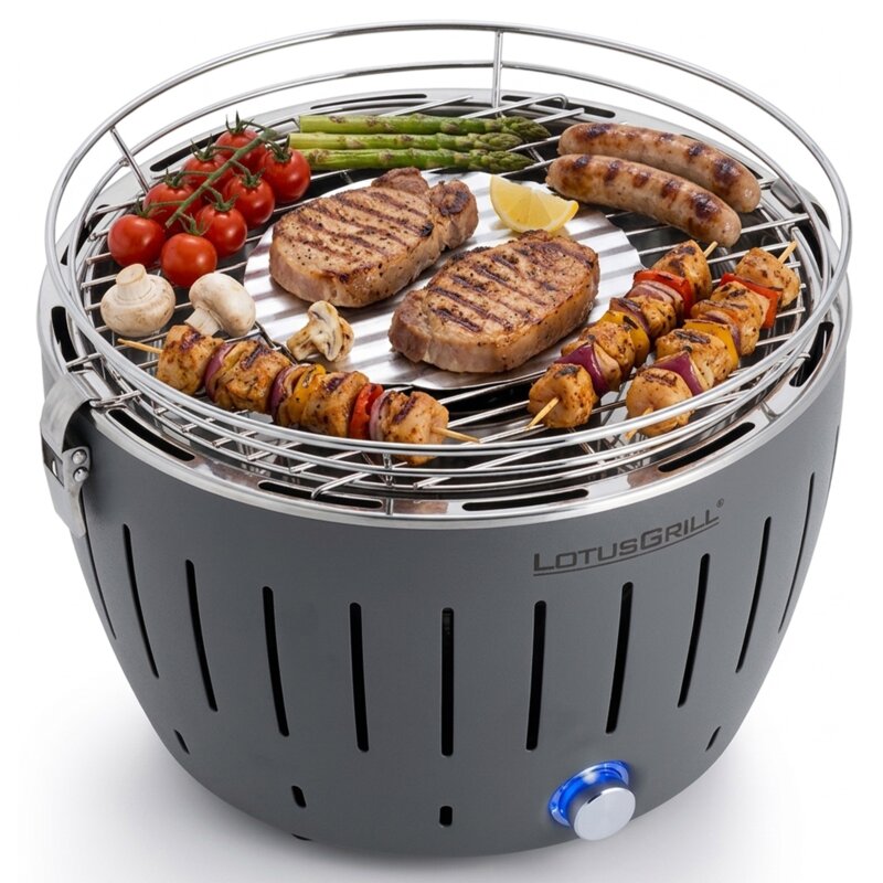 Grill ogrodowy węglowy LOTUSGRILL G-AN-280 26 cm Okrągły, bezdymny, termiczna obudowa, Szary